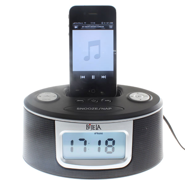 【上海問屋限定販売】 iPhoneの音楽で目覚めよう 目覚まし時計・スピーカー・充電台 1台3役　アラームクロックスピーカー　販売開始