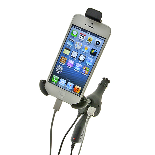 【上海問屋限定販売】 iPhone5も安心 ドライブ中のスマホの電池切れを防止 USBポートつきシガーソケット接続式ホルダー　販売開始