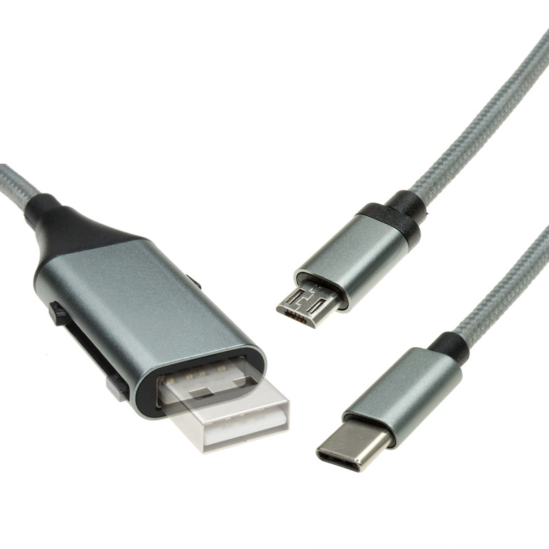 【上海問屋限定販売】 1本で充電・同期の他　USB機器の接続も可能なケーブル 急速充電対応 OTGケーブル(95cm)　販売開始